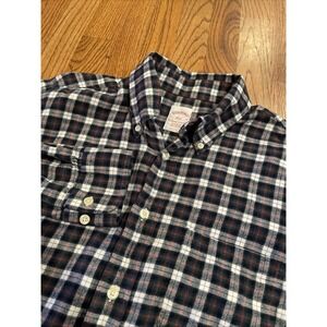 Brooks Brothers 346 Men's Regular Fit Flannel Shirt White Black Plaid Size Large